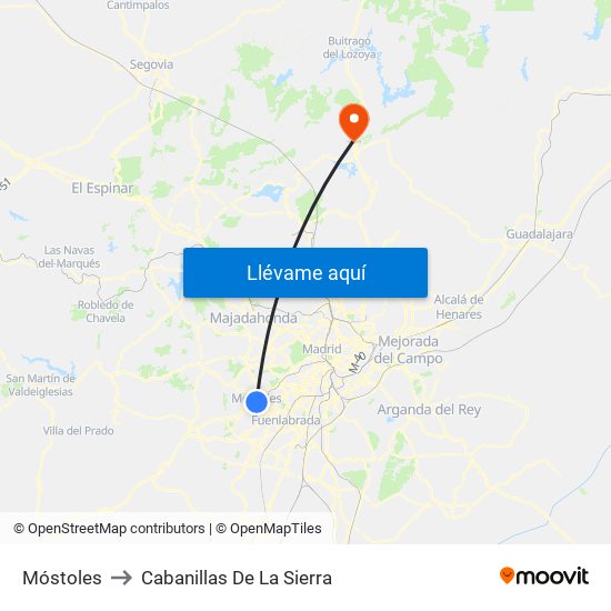 Móstoles to Cabanillas De La Sierra map