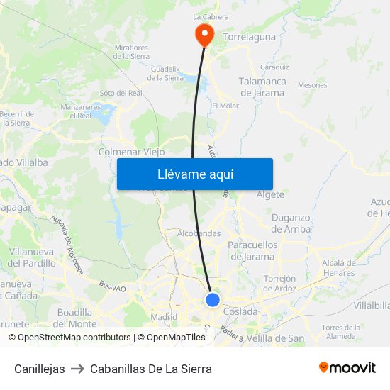 Canillejas to Cabanillas De La Sierra map