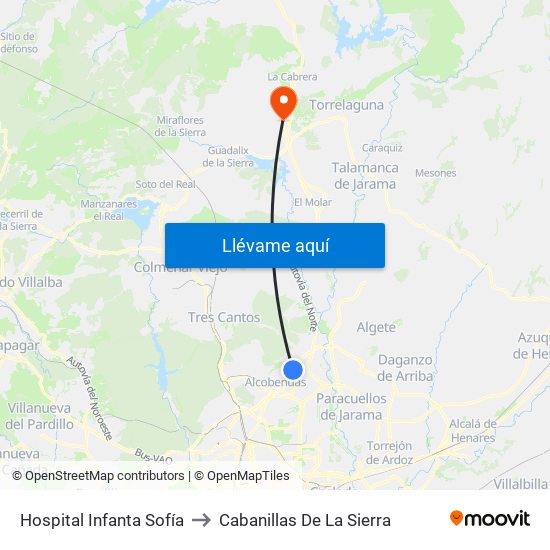 Hospital Infanta Sofía to Cabanillas De La Sierra map