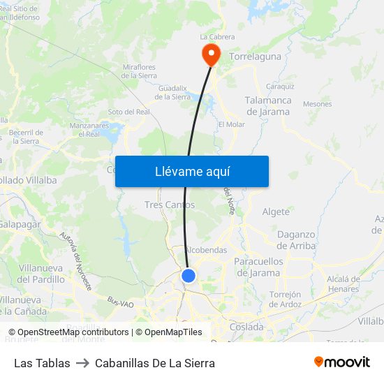 Las Tablas to Cabanillas De La Sierra map