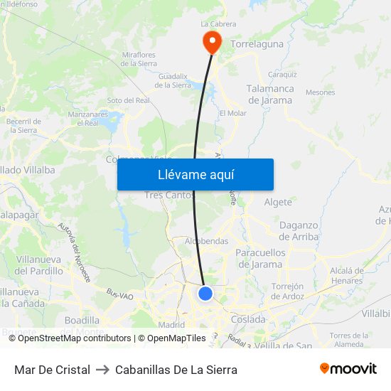 Mar De Cristal to Cabanillas De La Sierra map