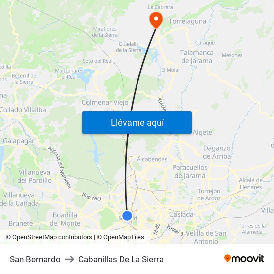 San Bernardo to Cabanillas De La Sierra map