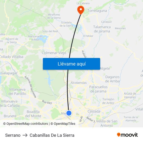 Serrano to Cabanillas De La Sierra map