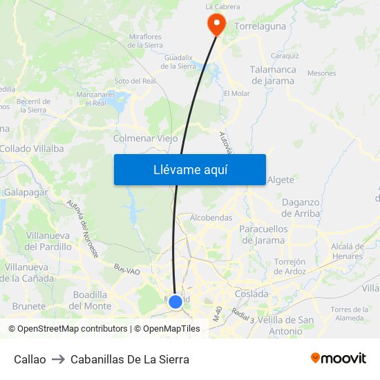 Callao to Cabanillas De La Sierra map