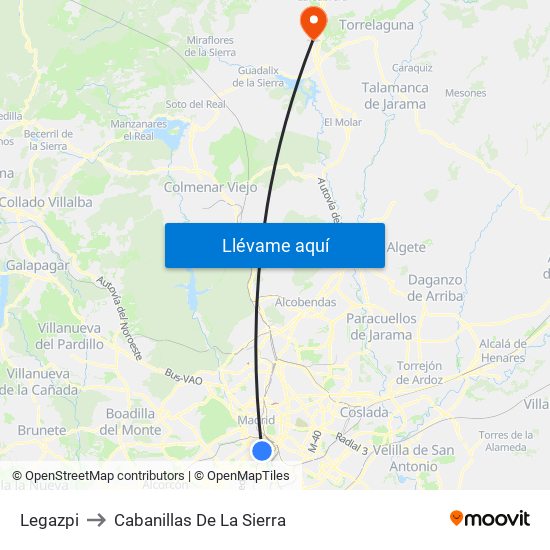 Legazpi to Cabanillas De La Sierra map