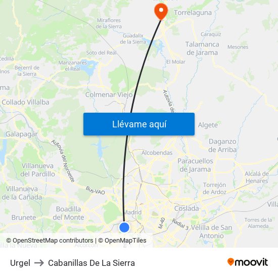 Urgel to Cabanillas De La Sierra map