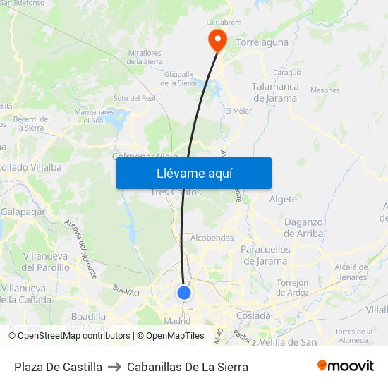 Plaza De Castilla to Cabanillas De La Sierra map