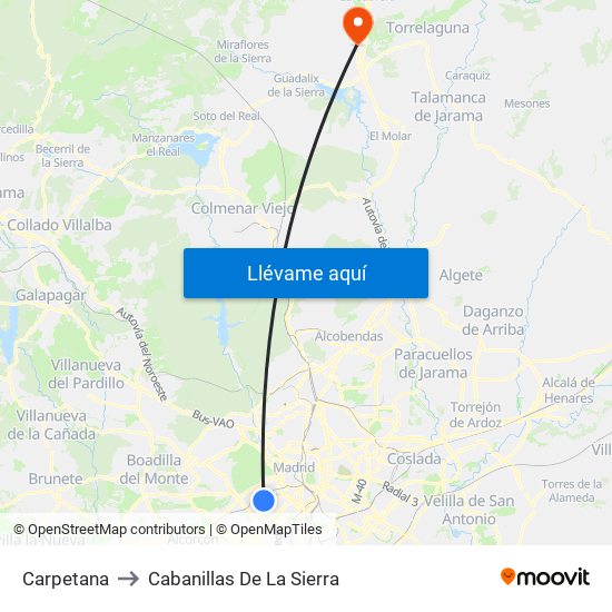 Carpetana to Cabanillas De La Sierra map