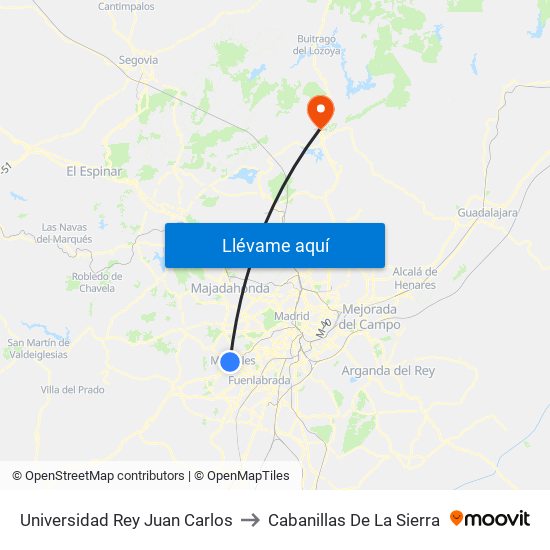 Universidad Rey Juan Carlos to Cabanillas De La Sierra map