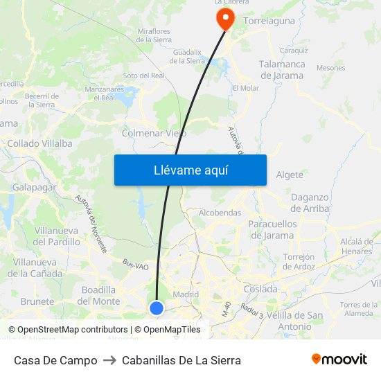 Casa De Campo to Cabanillas De La Sierra map