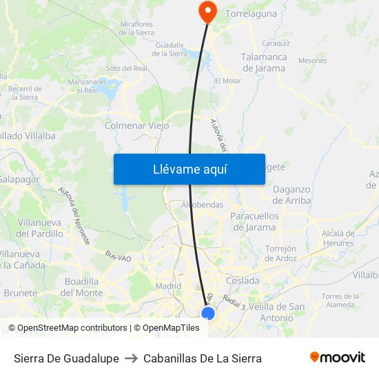 Sierra De Guadalupe to Cabanillas De La Sierra map