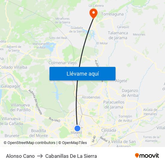 Alonso Cano to Cabanillas De La Sierra map