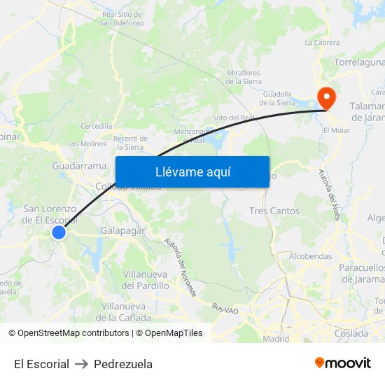 El Escorial to Pedrezuela map