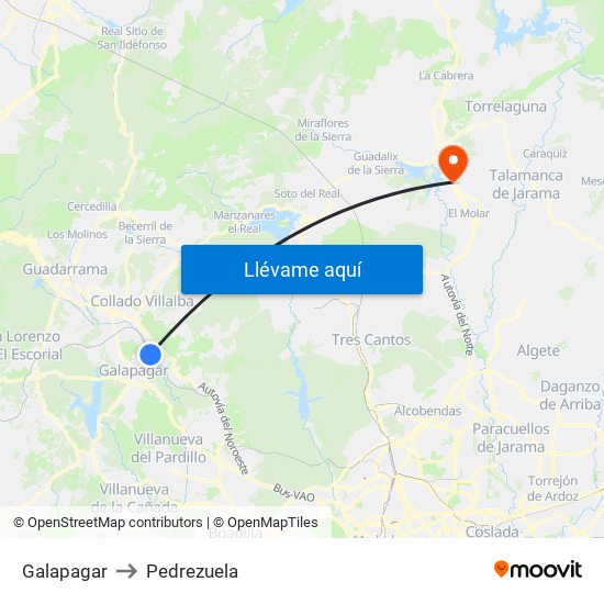 Galapagar to Pedrezuela map