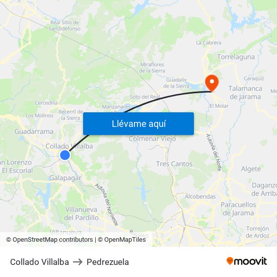 Collado Villalba to Pedrezuela map