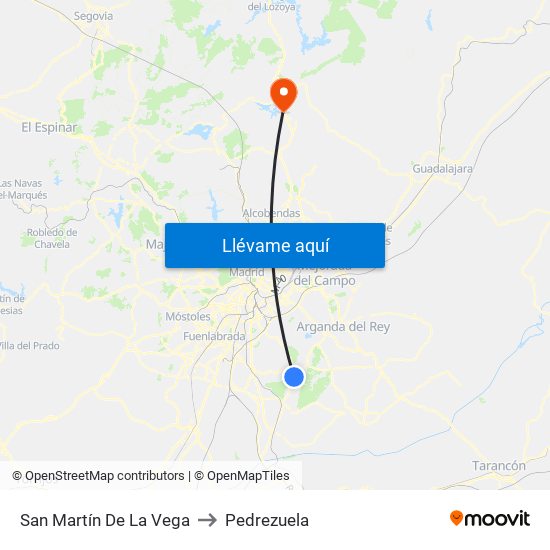 San Martín De La Vega to Pedrezuela map