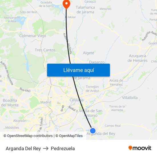 Arganda Del Rey to Pedrezuela map