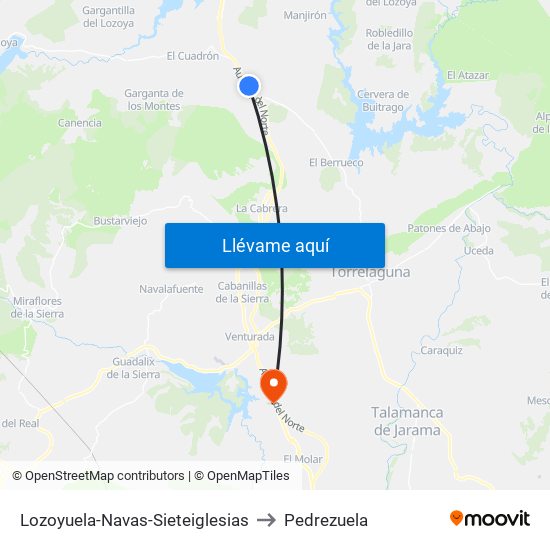 Lozoyuela-Navas-Sieteiglesias to Pedrezuela map