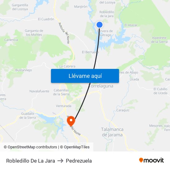 Robledillo De La Jara to Pedrezuela map