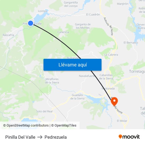 Pinilla Del Valle to Pedrezuela map