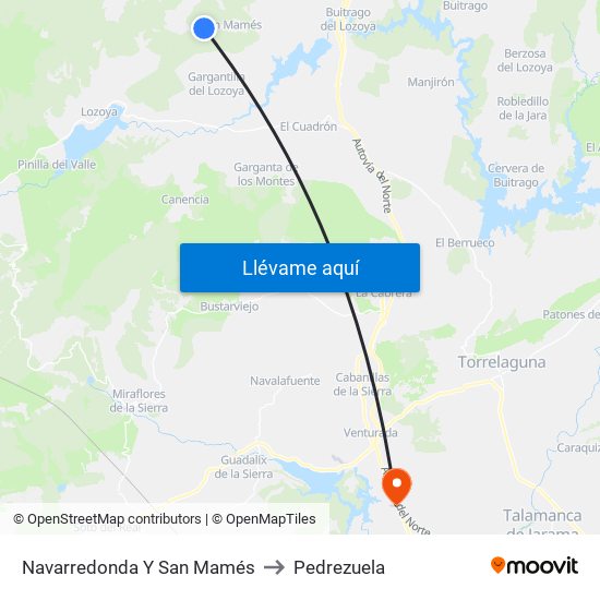 Navarredonda Y San Mamés to Pedrezuela map