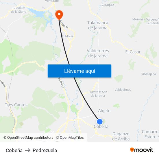 Cobeña to Pedrezuela map
