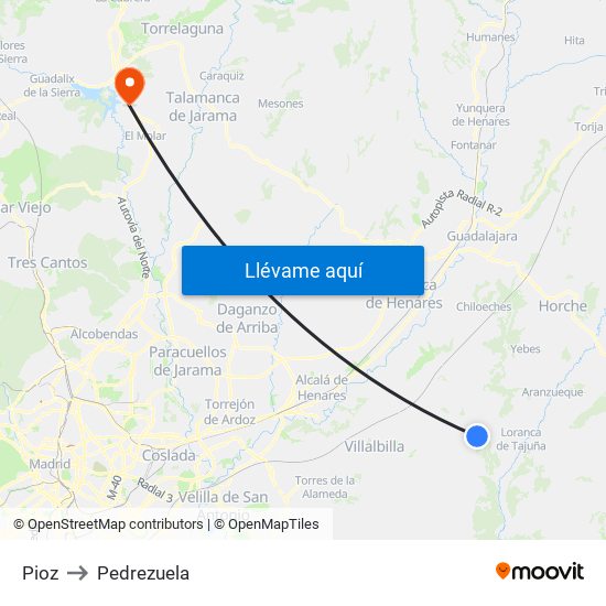 Pioz to Pedrezuela map