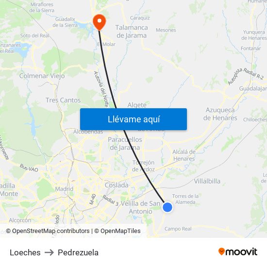 Loeches to Pedrezuela map