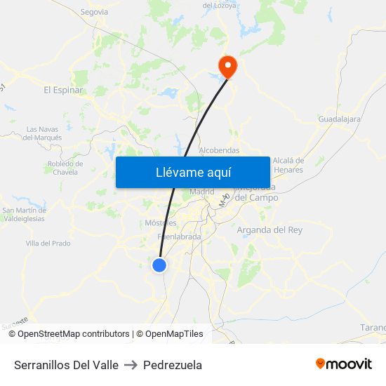 Serranillos Del Valle to Pedrezuela map