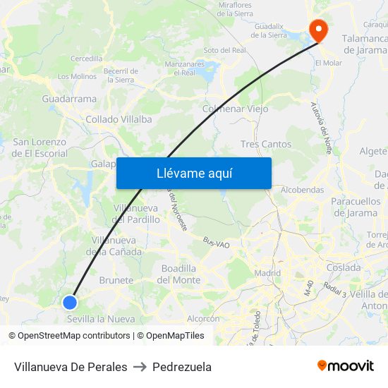 Villanueva De Perales to Pedrezuela map