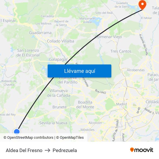 Aldea Del Fresno to Pedrezuela map