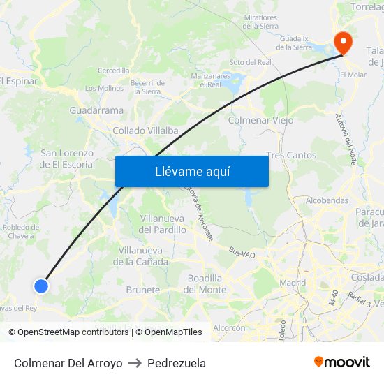 Colmenar Del Arroyo to Pedrezuela map