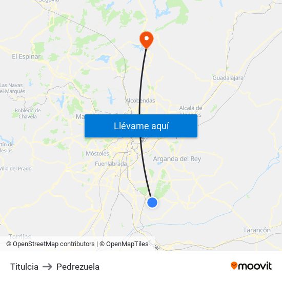 Titulcia to Pedrezuela map