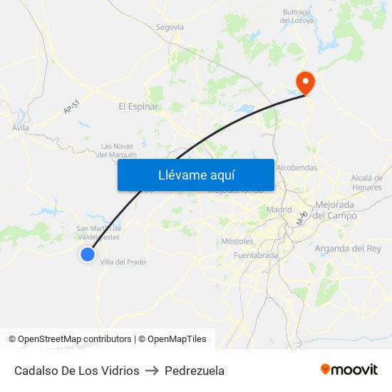 Cadalso De Los Vidrios to Pedrezuela map