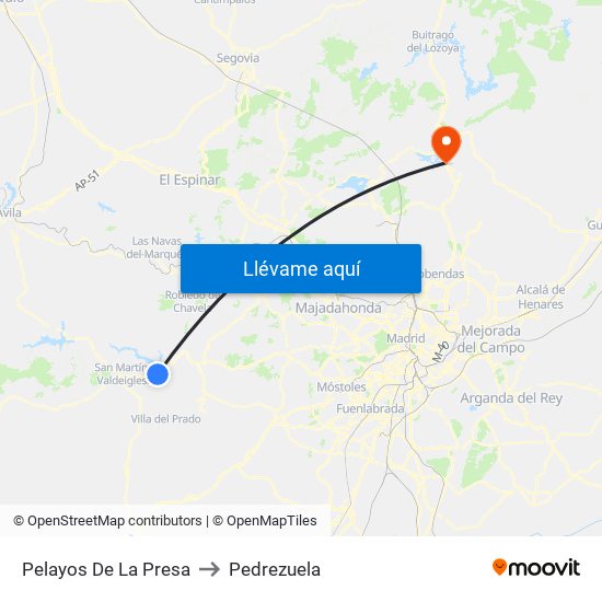 Pelayos De La Presa to Pedrezuela map