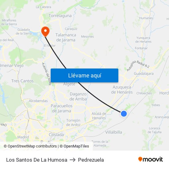 Los Santos De La Humosa to Pedrezuela map
