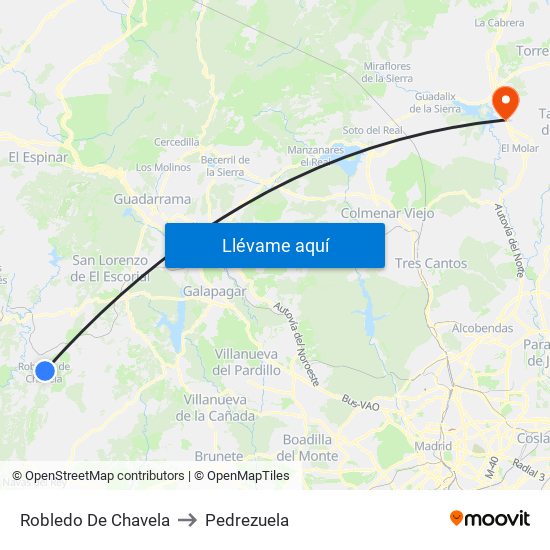 Robledo De Chavela to Pedrezuela map