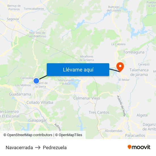 Navacerrada to Pedrezuela map