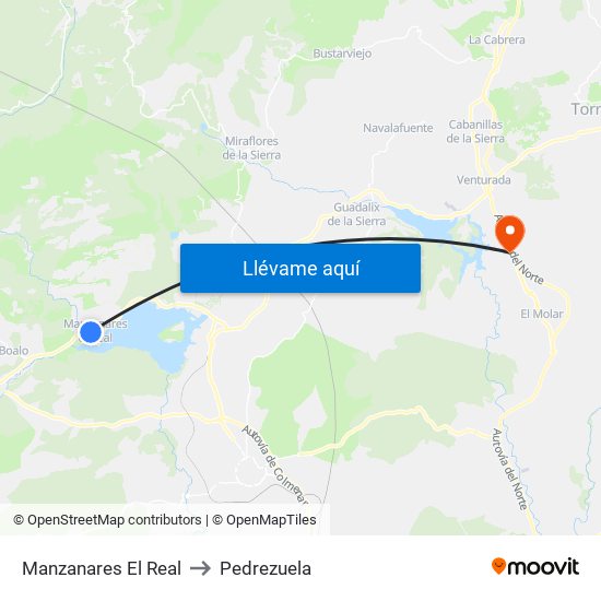 Manzanares El Real to Pedrezuela map