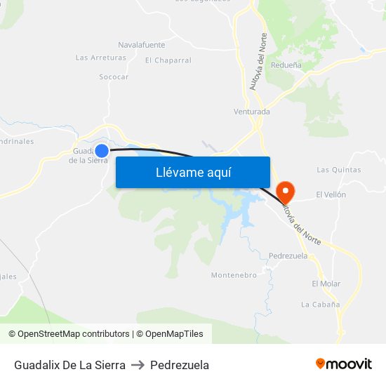 Guadalix De La Sierra to Pedrezuela map
