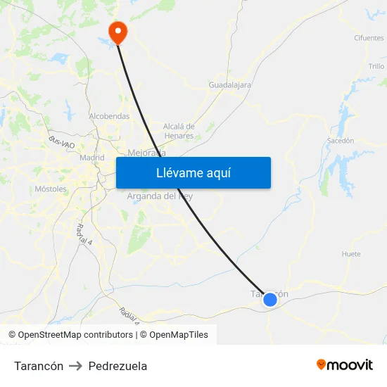 Tarancón to Pedrezuela map