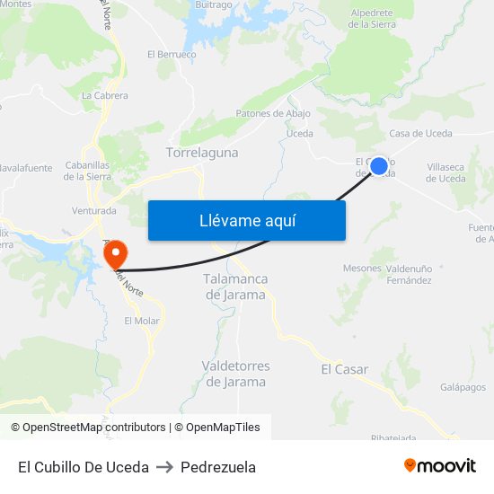 El Cubillo De Uceda to Pedrezuela map