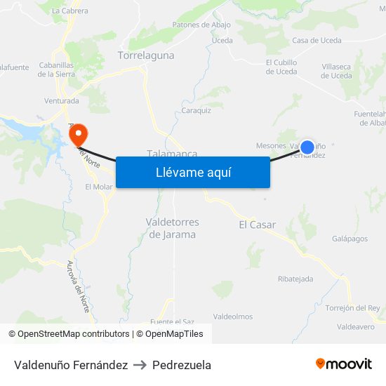 Valdenuño Fernández to Pedrezuela map