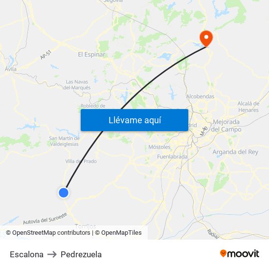 Escalona to Pedrezuela map