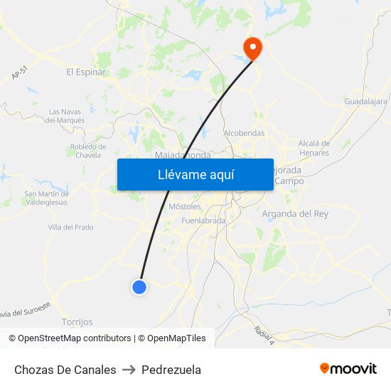 Chozas De Canales to Pedrezuela map