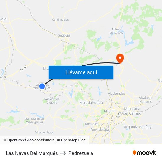 Las Navas Del Marqués to Pedrezuela map