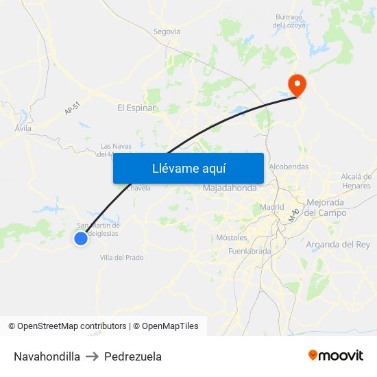 Navahondilla to Pedrezuela map