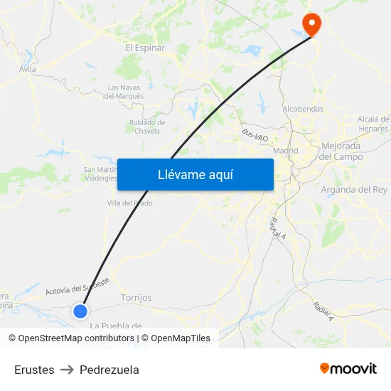 Erustes to Pedrezuela map