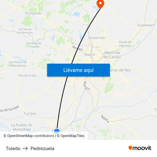 Toledo to Pedrezuela map