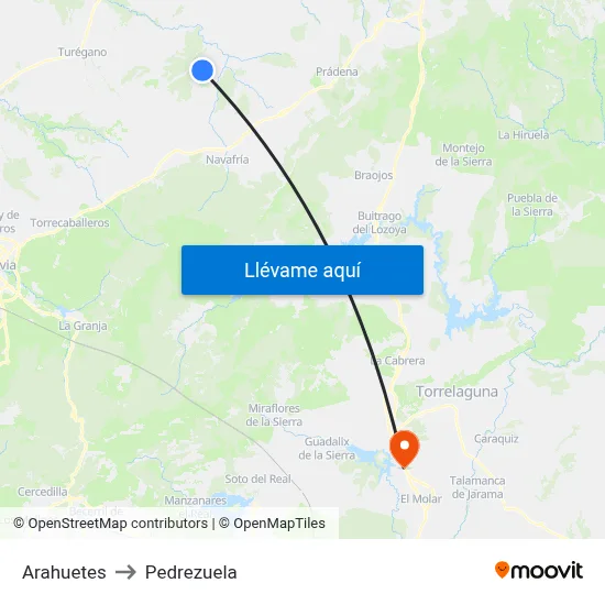 Arahuetes to Pedrezuela map